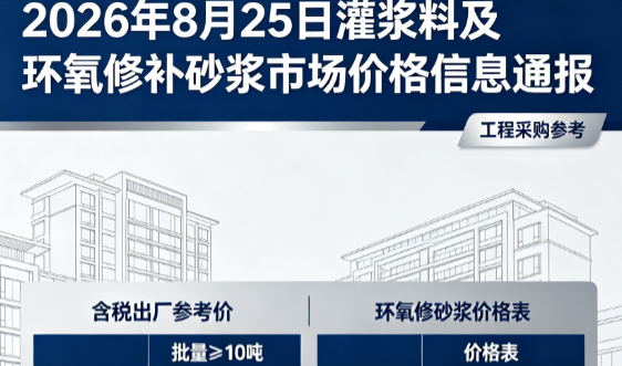 长泰2026年8月25日灌浆料及环氧修补砂浆市场价格信息通报